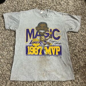 Vintage 1987 80s Magic Johnson MVP Caricature Los Angeles Lakers Shirt Sz S